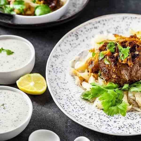Картофельные корзиночки со свининой в белом соусе